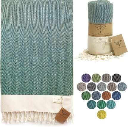 SMYRNA TURKISH COTTON Herringbone Series Turkish Beach Towel Oversized, 37x71 in, Extra Large Quick Dry Sand Free Beach Blanket, Lightweight Cotton Pool, Spa, Travel, Gym, Adult Bath Towel