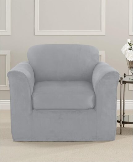 SureFit Ultimate Stretch Suede 2 PC Chair Slipcover in Light Gray