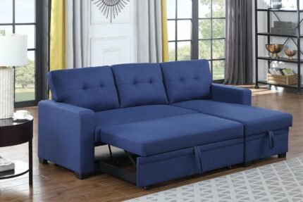 Devion Furniture Maison 4-in-1 Convertible L Shaped Couch with Pull Out Bed and Storage, Sectional Sleeper Sofa with Reversible Chaise for Living Room, Apartment, Bedroom, Office
