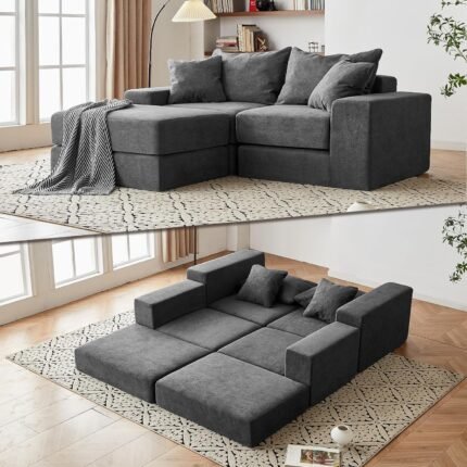 Modular Sectional Loveseat Sofa - Cloud Boneless Couch with Non Slip Base, Modern Sleeper Sofa for Customizable Living Spaces, Cozy Modular Couch for Indoor Room, No Assembly Required, Grey