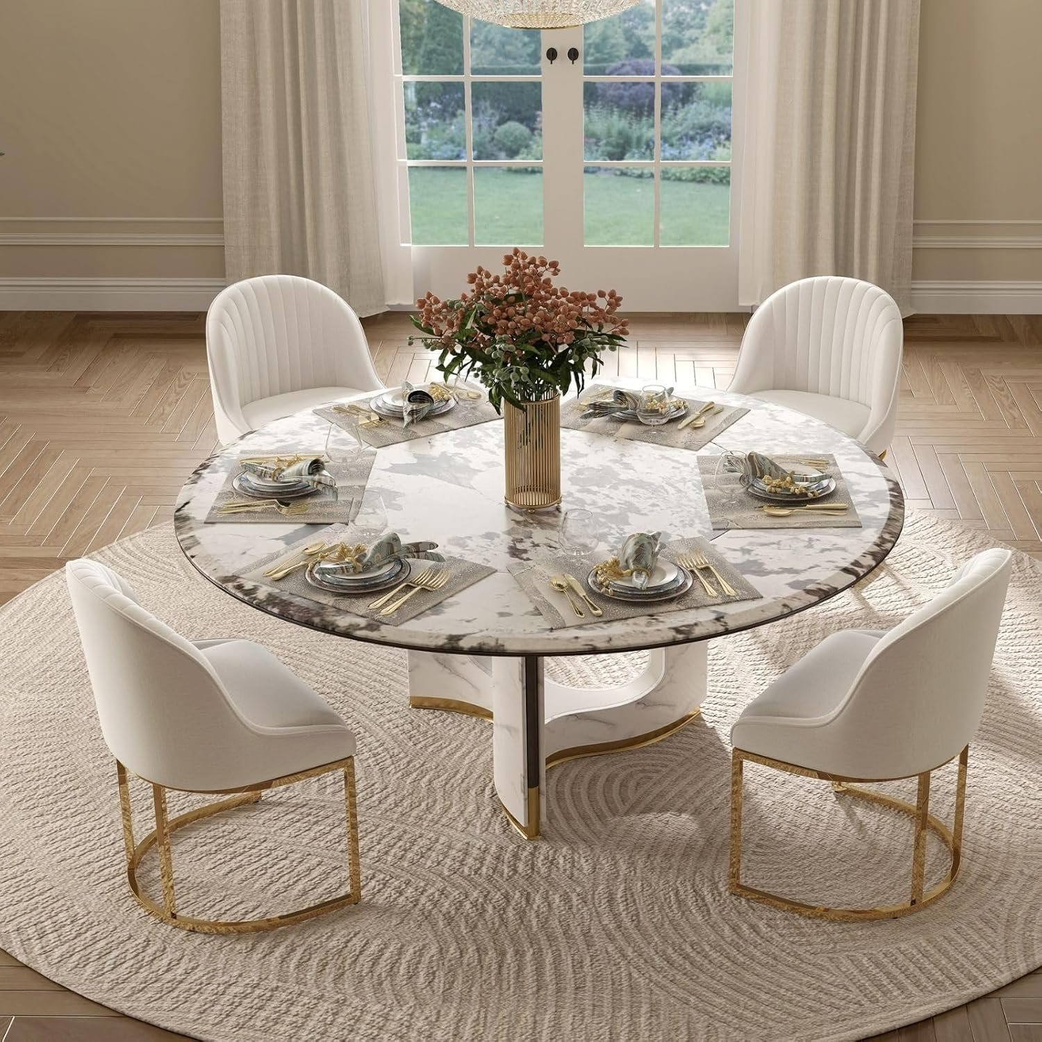 Dining Chairs Set of 4, Modern Dining Room Chairs with Gold Metal Legs, Upholstered Dining Chairs for Kitchen & Dining Room, Cream
