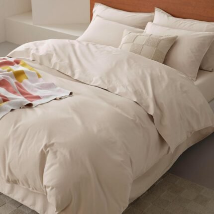 Double Stitch 100% Organic Cotton Duvet Cover - Soft 3 Piece Bedding Set King Size, 300 TC Luxury Hotel Sateen Weave, GOTS Certified Long Staple Cotton, Made in India, Ecru