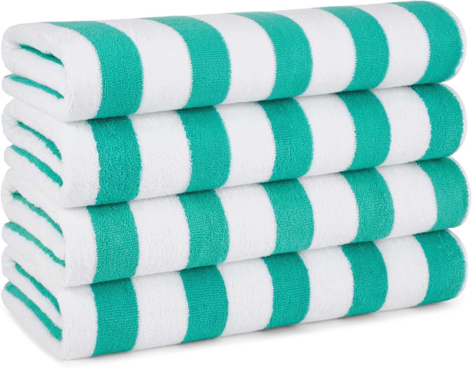 Arkwright Cali Cabana Stripe Beach Towel - Pack of 4 - Soft 100% Cotton Lightweight Quick Dry Terry Towels Set for Pool, Swim, and Hot Tub, 30 x 60 in, Green