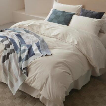 Double Stitch 100% Organic Cotton Duvet Cover - Soft 3 Piece Bedding Set King Size, 300 TC Luxury Hotel Sateen Weave, GOTS Certified Long Staple Cotton, Made in India, Coconut Milk