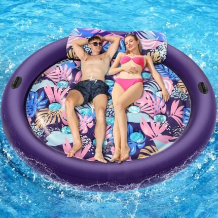 Inflatable Pool Float Mat, OKSUWATER 73" x 73" Pool Floats Adult Size with Removable Pillow, Cooling Floaties Bed with Grab Handles for Summertime Pool, Water, Lake, Beach, Outdoor Summer Party