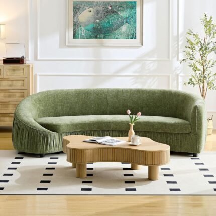 Oversized Half Moon Curved Sectional Sofa Cloud Couch - Minimalist Style Deep Seat One Piece Chenille Upholstered Leisure Lounge Sofa Cozy Cloud Couch with Woof Frame for Living Room Apartment