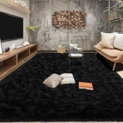 Tepook Area Rugs 8x10 for Living Room, Super Soft Fluffy Rugs for Bedroom, Modern Shaggy Rug Fuzzy Carpets for Kids, Plush Indoor Nursery Home Decor Rug with Non-Slip Bottom, Black