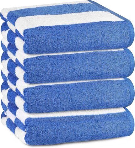Bliss Casa 100% Cotton Beach Towels (4 Pack, 30 x 60 Inch) - Extra Soft & Highly Absorbent Summer Pool Towel Oversized Cabana Stripe (Blue)
