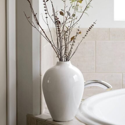 Willowy Porcelain Vase - White Ceramic Vase, 10inch Modern Design for Decor, Farmhouse Style, Large Vase for Pampas Grass, Durable, Leak Proof, Versatile