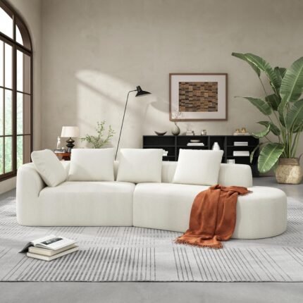 GDFStudio 116" Modern Curved Sectional Sofa with Chaise Lounge,Pearl Upholstered Fully Compressed Sponge Couch,2 Pcs Set,Right Hand Facing,Fully Assembled Lounge Seating for Living Room,Beige