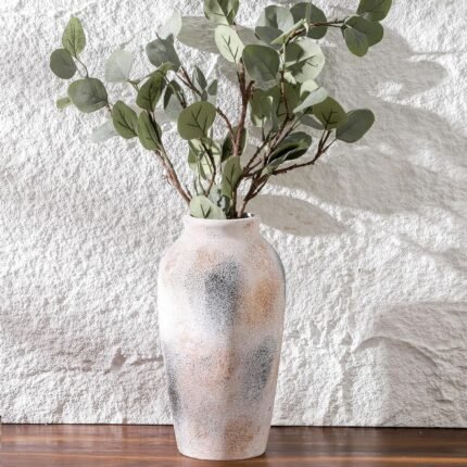 Rustic Ceramic Vase for Home Decor,11.4 Inch White Vintage Vases,Decorative Vase for Living Room,Dining Table,Bedroom,Farmhouse and Office Decor