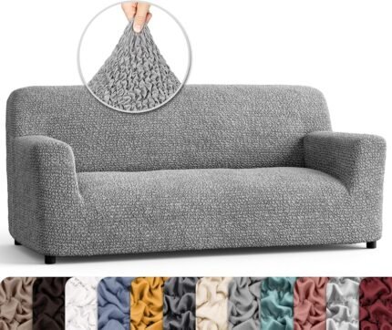 PAULATO BY GA.I.CO. Sofa Slipcover - Stretch Couch Cover - Stylish Cushion Sofa Cover - Soft Fabric Slip Cover - 1-Piece Form Fit Washable Protector for Pet - Microfibra Collection - Ash