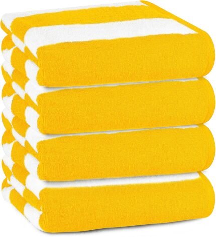 Bliss Casa 100% Cotton Beach Towels (4 Pack, 30 x 60 Inch) - Extra Soft & Highly Absorbent Summer Pool Towel Oversized Cabana Stripe (Yellow)