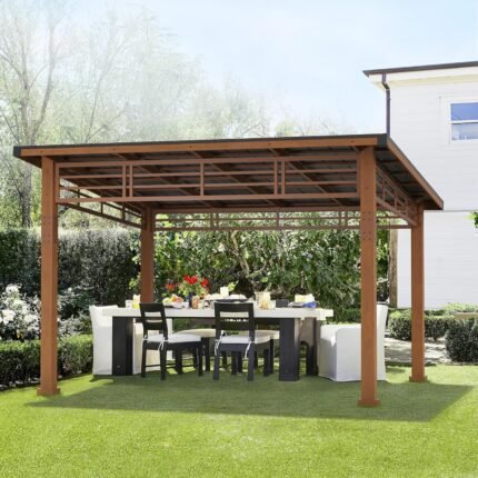 LUE BONA 12x14 Hardtop Gazebo, Outdoor Pergola with Metal Roof, Wooden Frame & Permanent Patio Canopy, Pavilion Grill Gazebo for Deck, Patio, Backyard, Garden