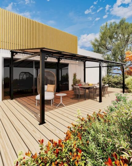 12'x20' Upgraded Lean-to Wall-Mounted Gazebo | 6mm Polycarbonate Roof & Reinforced Aluminum Frame | All-Weather Hardtop Pergola for Patio, Deck, Backyard (2024 Enhanced Design)