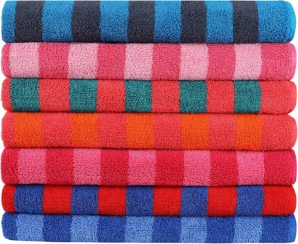 Organix Multi-Color Stripe Beach & Pool Towel - 7 Pack Combo Large 100% Cotton Beach Towel - Soft & Highly Absorbent Colorful Contrast Adult Luxury Towels 36" x 72" - Multicolor Combo