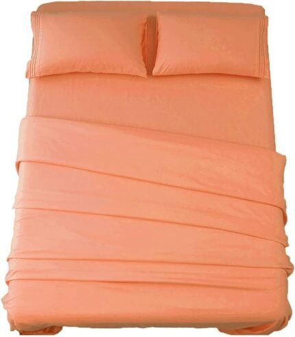 SONORO KATE Bed Sheet Set Super Soft Microfiber 1800 Thread Count Luxury Egyptian Sheets 16-Inch Deep Pocket,Wrinkle and Hypoallergenic-4 Piece (Coral, Queen)