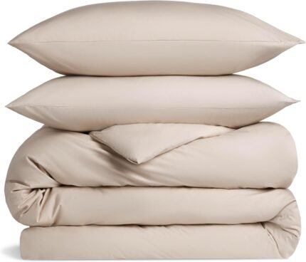 Brooklinen Luxury Sateen Duvet Cover Set - 100% Cotton, Full/Queen Size in Pebble - Includes 1 Duvet Cover and 2 Standard Pillowcases - Best Full/Queen Duvet Covers