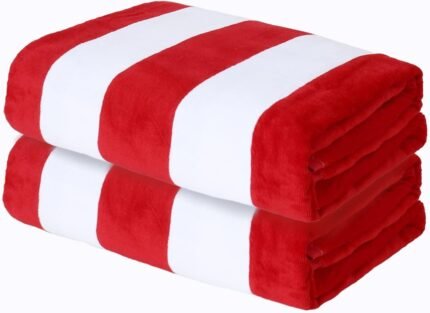 Exclusivo Mezcla 2 Pack Cotton Oversized 35x70 Inches Cabana Stripe Beach Towels, Super Absorbent Soft Plush Pool Bath Towel (Red)