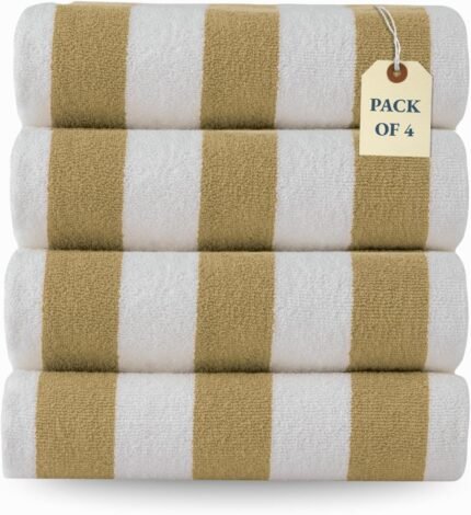 LANE LINEN 100% Cotton Beach Towel- Pack of 4 Beach Towels Set, Cabana Stripe Pool Oversized Beach Towels for Adults (30" x 60”), Highly Absorbent, Large Beach Towel, Quick Dry Towel - Biege