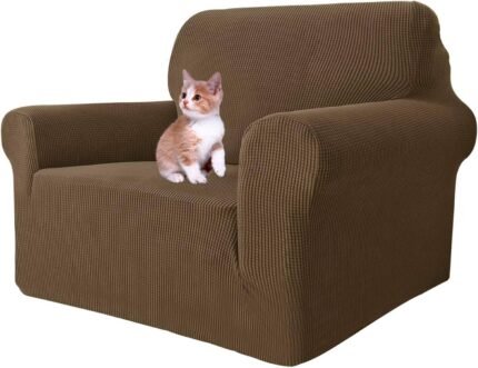 MAXIJIN Stretch Chair Cover Chair Slipcovers with Arms, 1-Piece Couch Sofa Chair Covers for Living Room, Non Slip Armchair Cover (31"-46") Furniture Protector Dogs Pet Friendly (Chair, Brown)