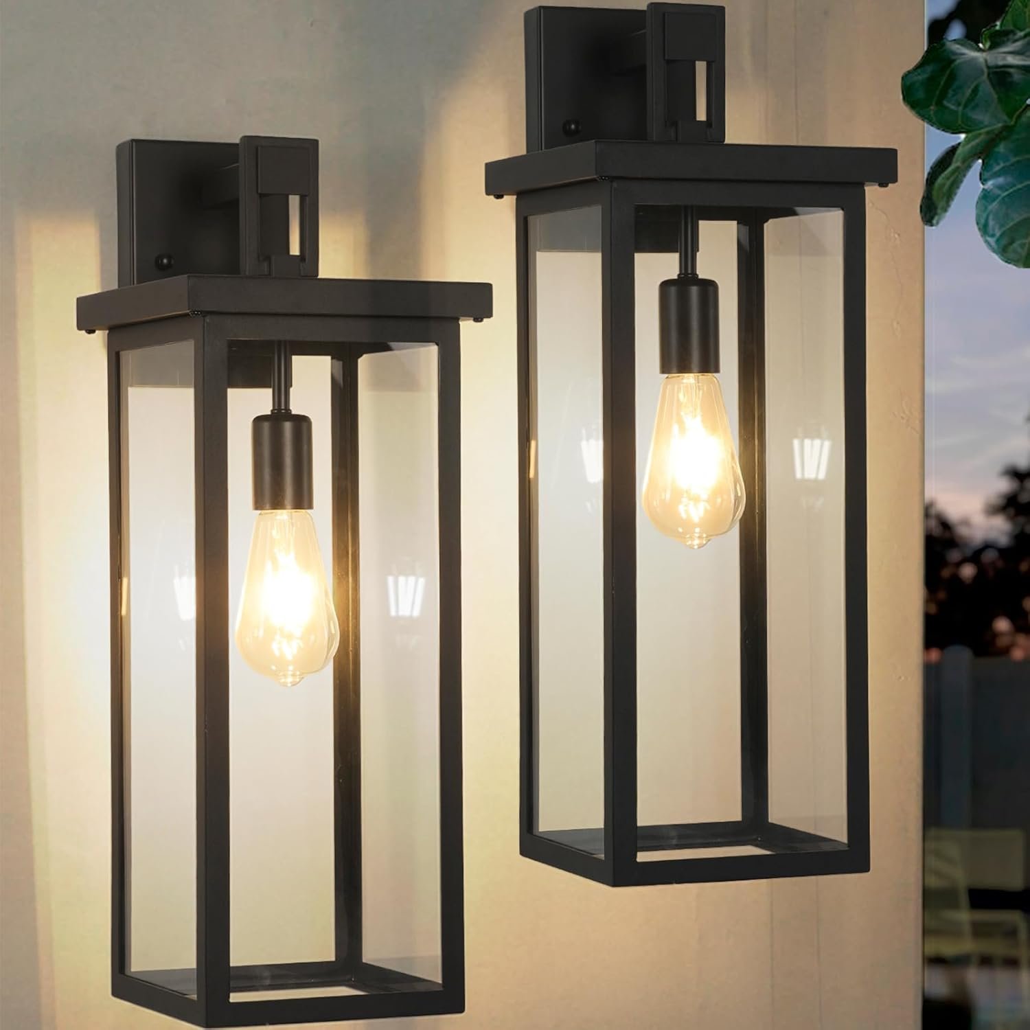 20" Large Exterior Lighting Fixtures Modern Wall Lantern,Outdoor Wall Lights with Clear Glass Shade,E26 Base Outdoor Lamps for Patio Porch,Waterproof Outside Exterior Lights for House 2 Pcs