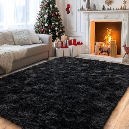 Large Rug for Living Room 6x9 Feet, Modern Soft Shag Area Rug, Plush Fuzzy Carpet for Bedroom Girls Boys Room Home Nursery Teens Dorm Decor, Black