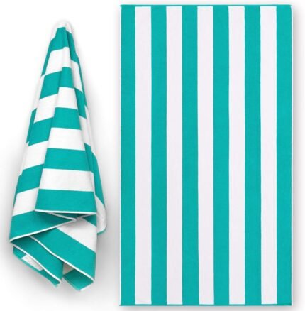Luxury Large Beach Towel Extra Soft 40 x 72 inch Prime Yacht Classic Cabana Stripe Hotel Pool & Resort Style Double Terry Yarn Dyed 100% Cotton (Aqua, 1 Towel)